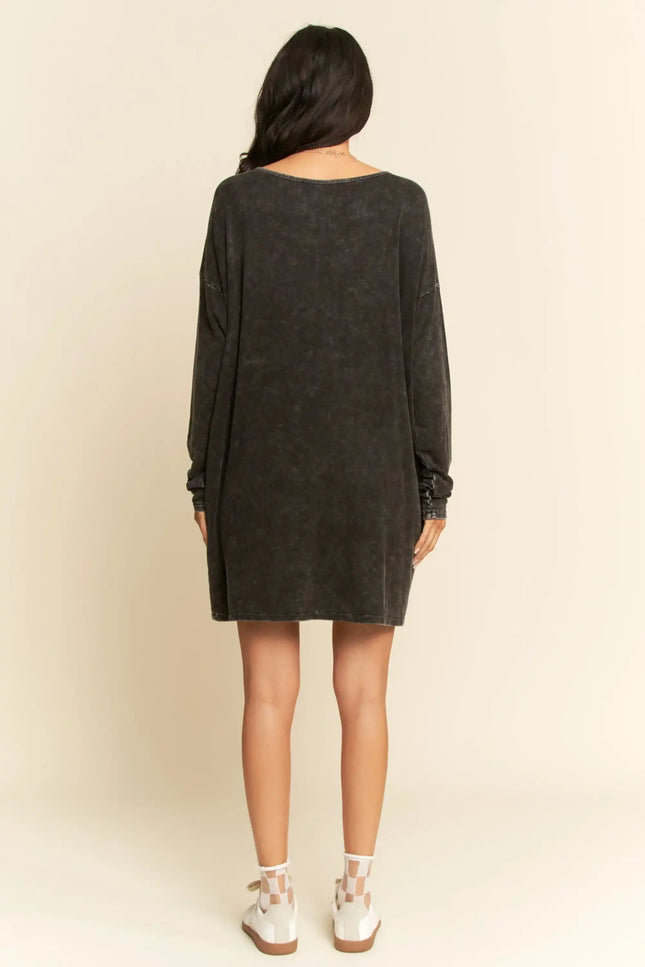 Graphic Lightning Bolt T-Shirt Dress – Mineral Wash Oversized Long Sleeve