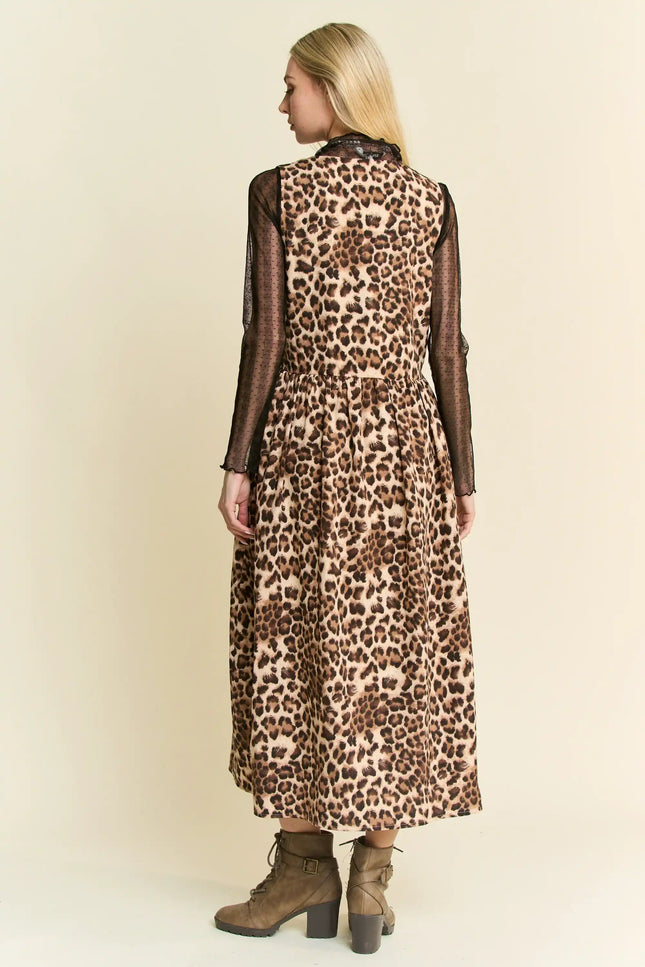 Leopard Print Bow Front Midi Dress – Sleeveless Tiered Statement Dress