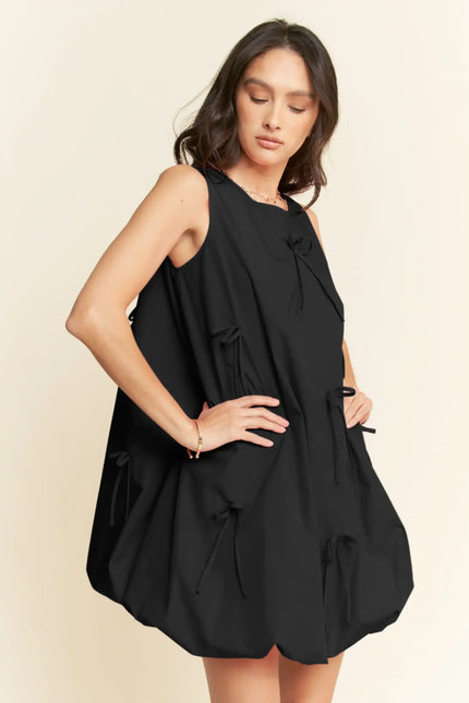 Bow Detail Bubble Hem Mini Dress