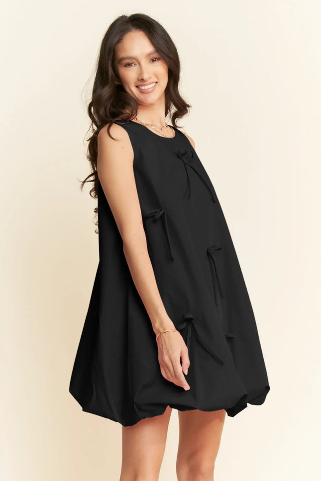 Bow Detail Bubble Hem Mini Dress