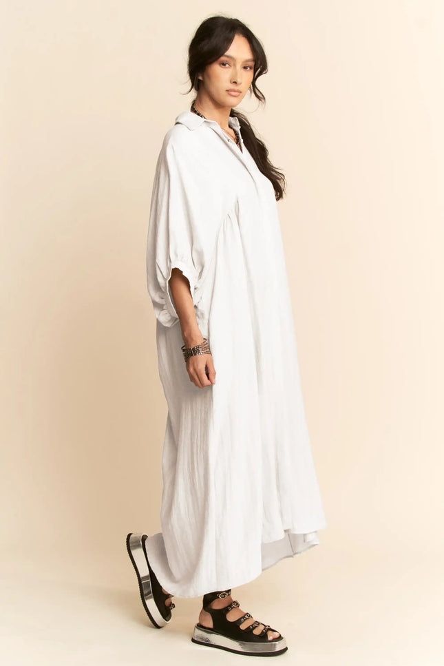 Oversized Shirtdress Midi – High-Low Hem Relaxed Fit Pocket Dress