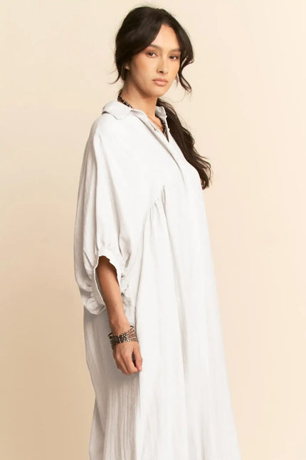 Oversized Shirtdress Midi – High-Low Hem Relaxed Fit Pocket Dress