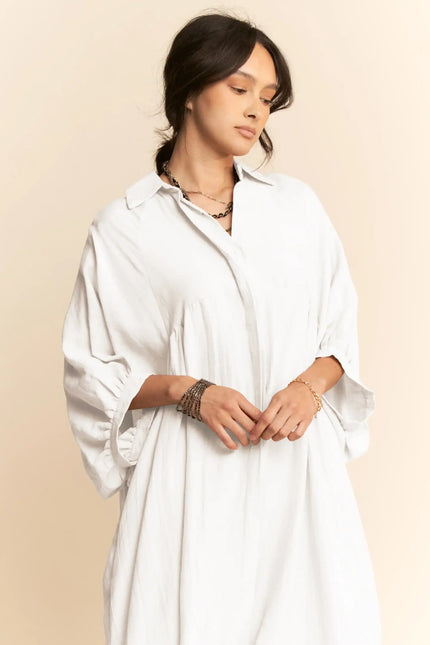 Oversized Shirtdress Midi – High-Low Hem Relaxed Fit Pocket Dress