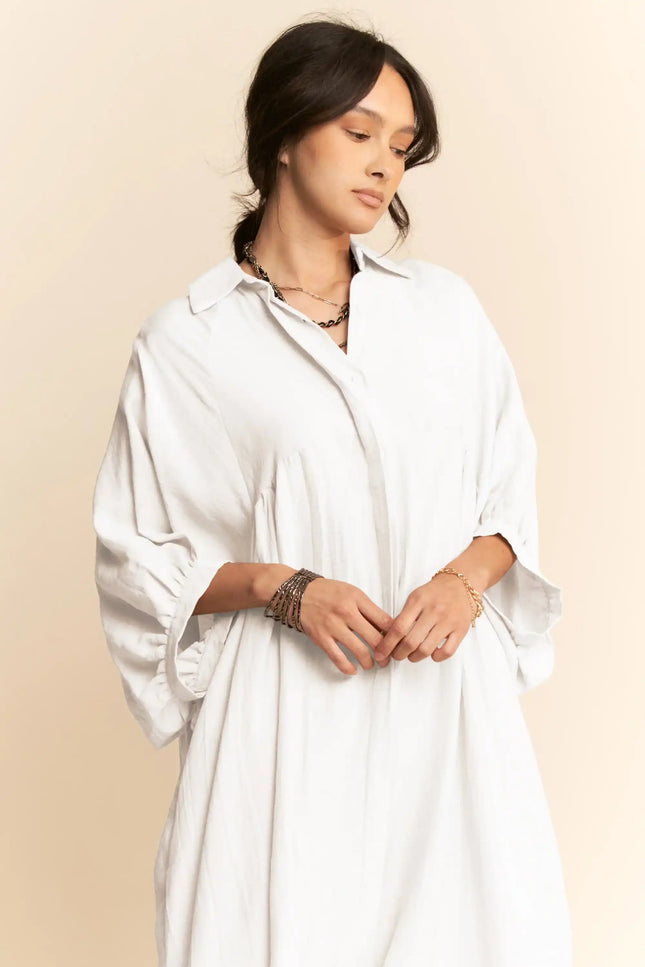 Oversized Shirtdress Midi – High-Low Hem Relaxed Fit Pocket Dress