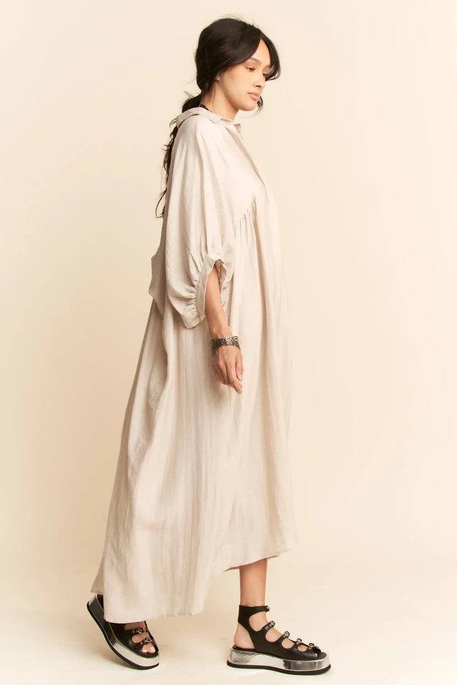 Oversized Shirtdress Midi – High-Low Hem Relaxed Fit Pocket Dress