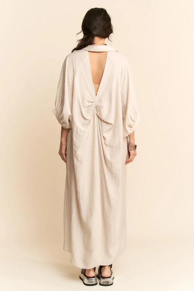 Oversized Shirtdress Midi – High-Low Hem Relaxed Fit Pocket Dress