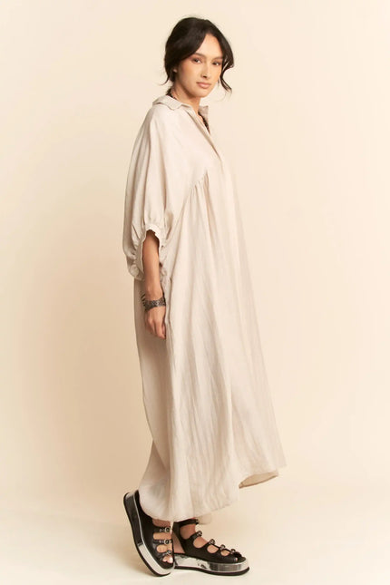Oversized Shirtdress Midi – High-Low Hem Relaxed Fit Pocket Dress