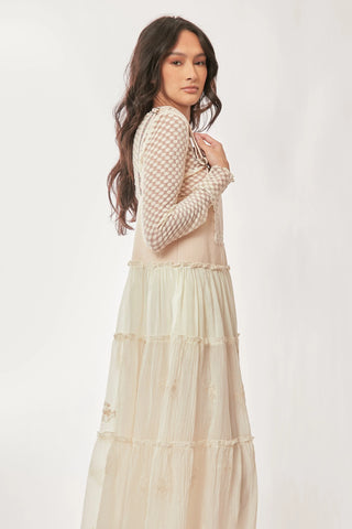 Lace Trim Suspender Maxi Dress – Tiered Apron Style with Adjustable Straps