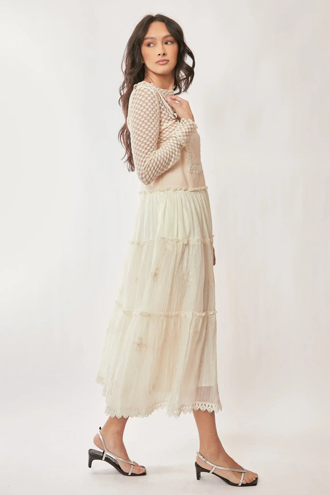 Lace Trim Suspender Maxi Dress – Tiered Apron Style with Adjustable Straps