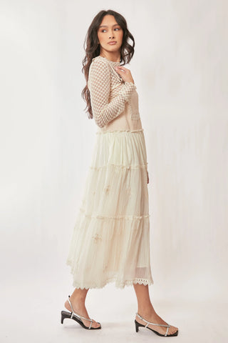 Lace Trim Suspender Maxi Dress – Tiered Apron Style with Adjustable Straps
