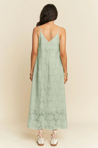 Textured Jacquard Slip Dress – Adjustable Strap Flowy Midi with Pockets