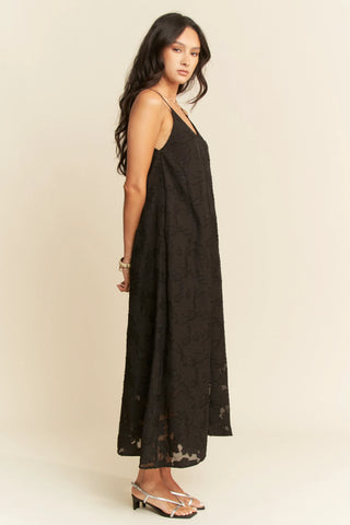 Textured Jacquard Slip Dress – Adjustable Strap Flowy Midi with Pockets