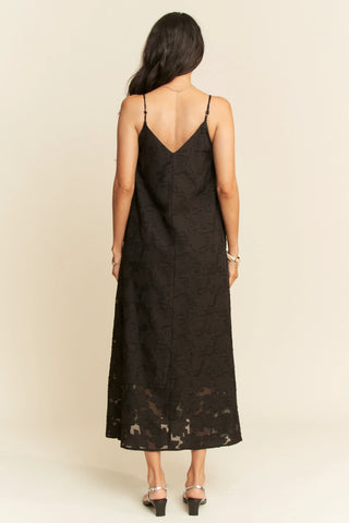 Textured Jacquard Slip Dress – Adjustable Strap Flowy Midi with Pockets