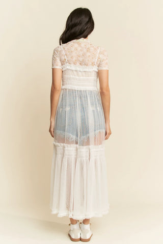 Sheer Mesh Layered Slip Dress – Smocked Waist Tulle Overlay Dress