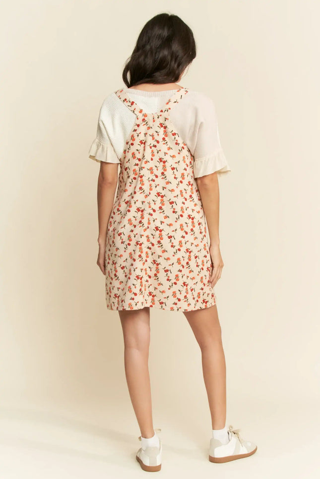 Floral Overall Mini Dress – Adjustable Strap Pocket Pinafore