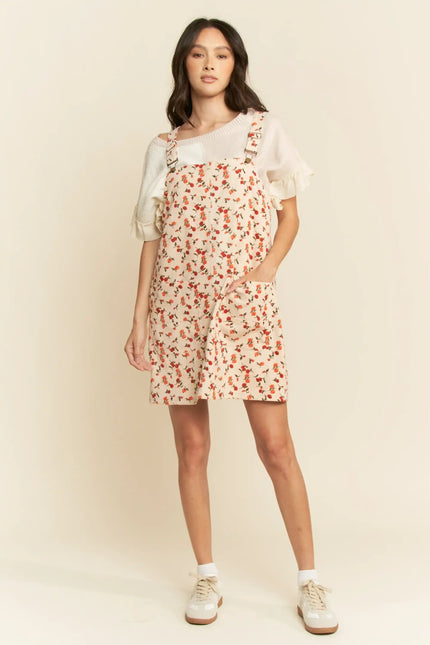 Floral Overall Mini Dress – Adjustable Strap Pocket Pinafore