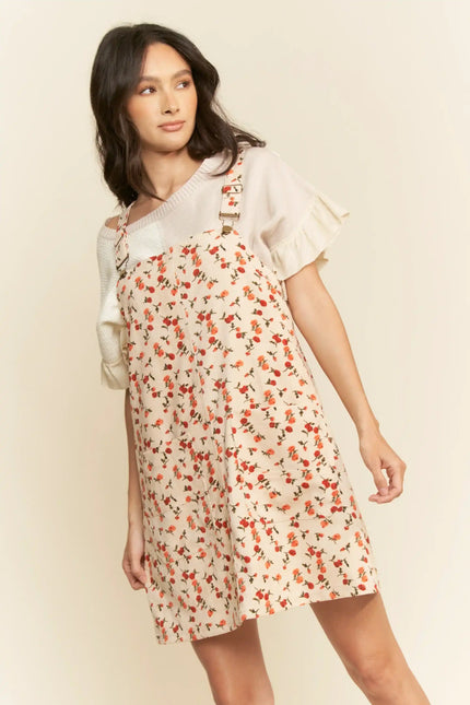 Floral Overall Mini Dress – Adjustable Strap Pocket Pinafore
