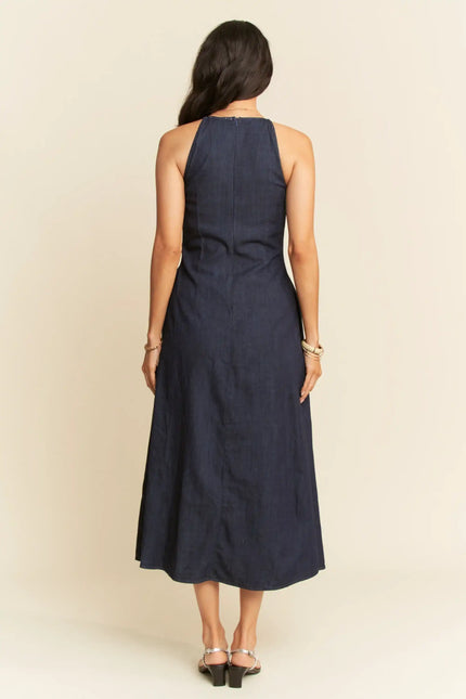 Inkwell Dress – Dark Denim Pleated Midi