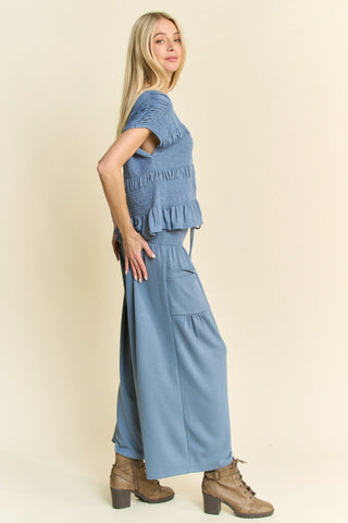 Claywave Set – Smocked Ruffle Top & Wide-Leg Pants