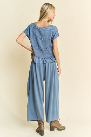 Claywave Set – Smocked Ruffle Top & Wide-Leg Pants