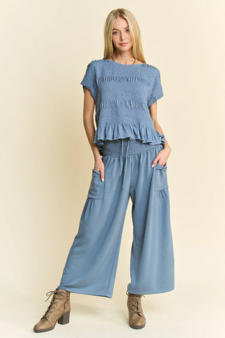 Claywave Set – Smocked Ruffle Top & Wide-Leg Pants