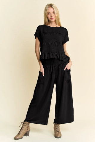 Claywave Set – Smocked Ruffle Top & Wide-Leg Pants