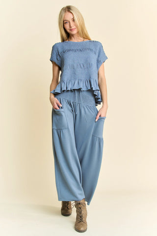 Claywave Set – Smocked Ruffle Top & Wide-Leg Pants