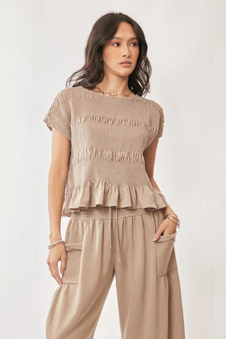 Claywave Set – Smocked Ruffle Top & Wide-Leg Pants