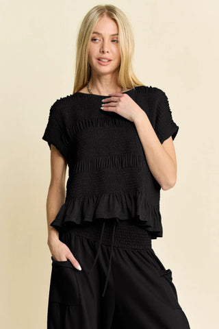 Claywave Set – Smocked Ruffle Top & Wide-Leg Pants