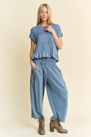 Claywave Set – Smocked Ruffle Top & Wide-Leg Pants
