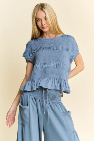 Claywave Set – Smocked Ruffle Top & Wide-Leg Pants