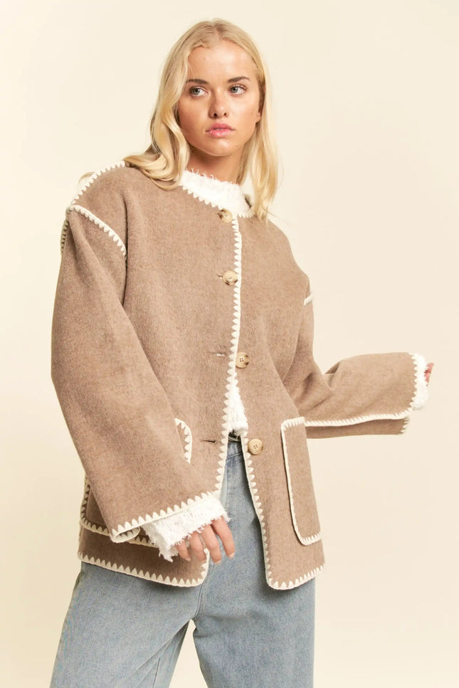 Fringe Trim Wrap Jacket and Scarf Set – Oversized Boho Layering Outerwear