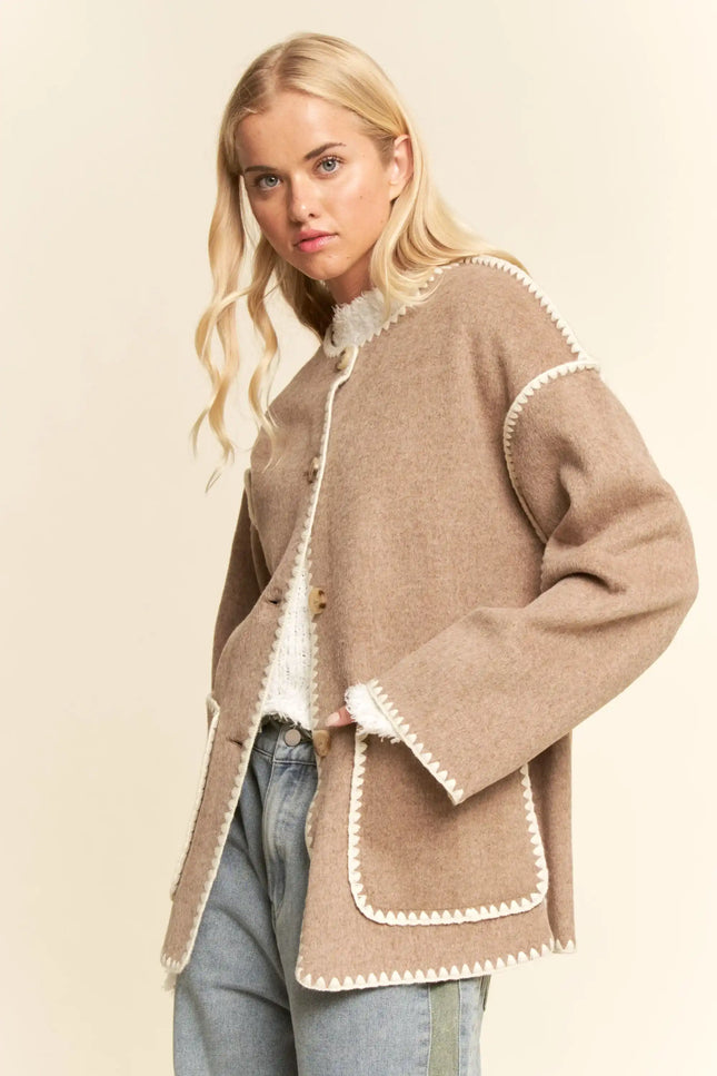 Fringe Trim Wrap Jacket and Scarf Set – Oversized Boho Layering Outerwear