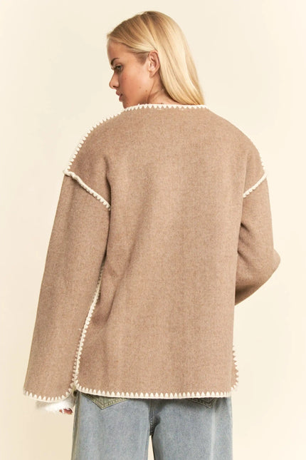 Fringe Trim Wrap Jacket and Scarf Set – Oversized Boho Layering Outerwear