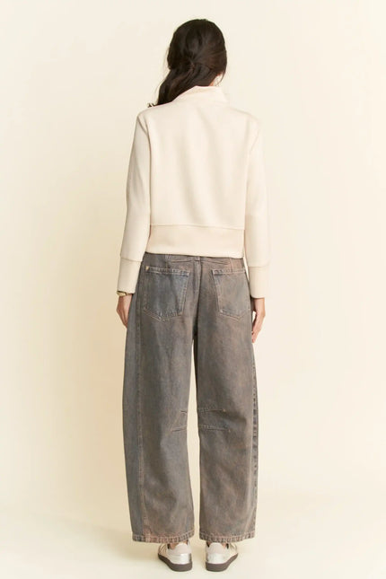 Embroidered Zip-Up Jacket – Retro Floral and Butterfly High Neck Sweatshirt