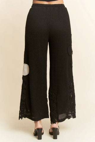 Floral Patch Waffle Knit Wide Leg Pants