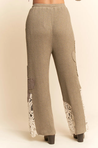 Floral Patch Waffle Knit Wide Leg Pants