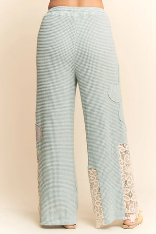 Floral Patch Waffle Knit Wide Leg Pants