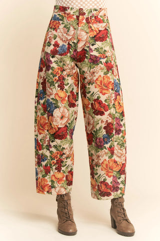 Tapestry Bloom Pants – Vintage Floral Barrel Trouser
