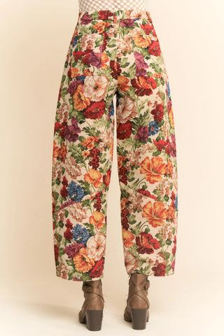 Tapestry Bloom Pants – Vintage Floral Barrel Trouser