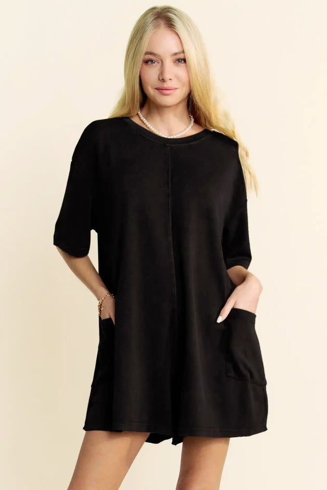 Oversized T-Shirt Romper – Relaxed Fit Pocket One Piece