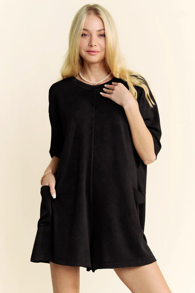 Oversized T-Shirt Romper – Relaxed Fit Pocket One Piece