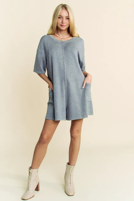 Oversized T-Shirt Romper – Relaxed Fit Pocket One Piece