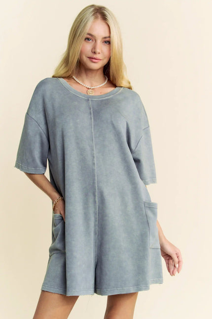 Oversized T-Shirt Romper – Relaxed Fit Pocket One Piece