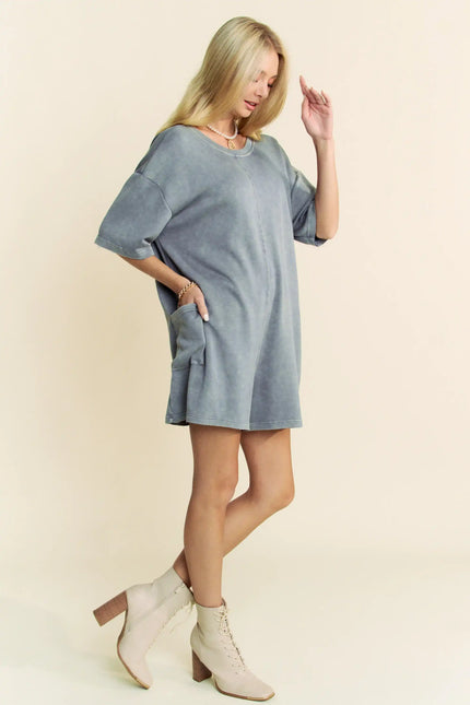 Oversized T-Shirt Romper – Relaxed Fit Pocket One Piece