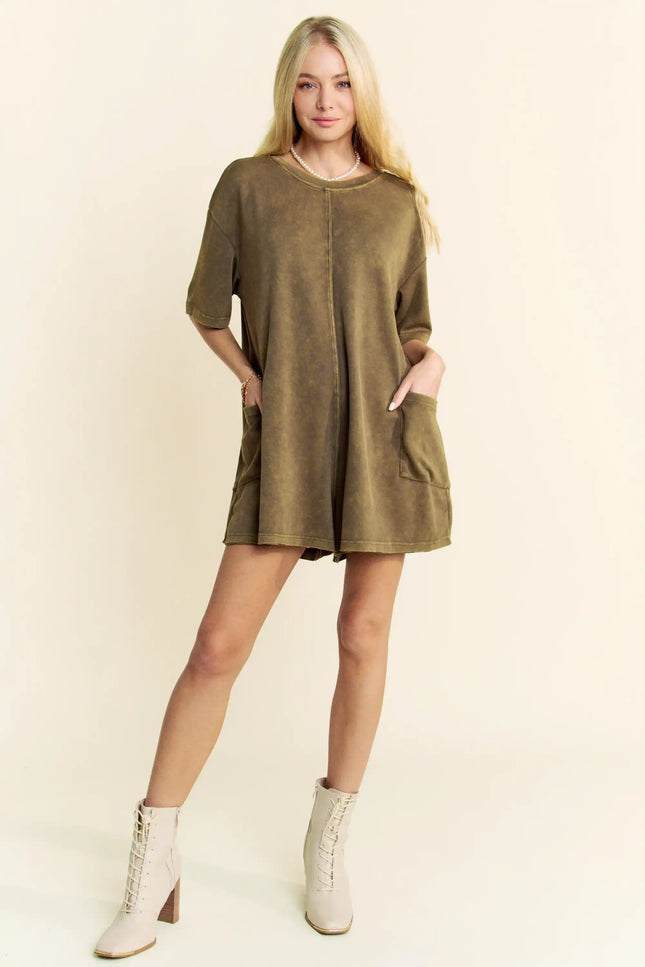 Oversized T-Shirt Romper – Relaxed Fit Pocket One Piece