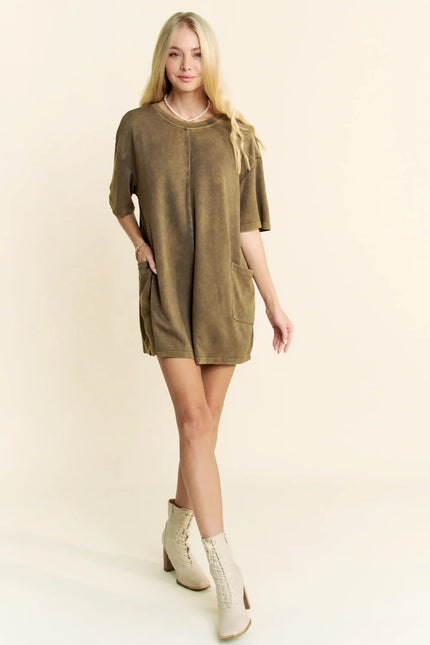 Oversized T-Shirt Romper – Relaxed Fit Pocket One Piece