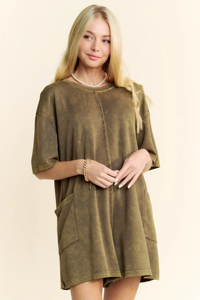 Oversized T-Shirt Romper – Relaxed Fit Pocket One Piece