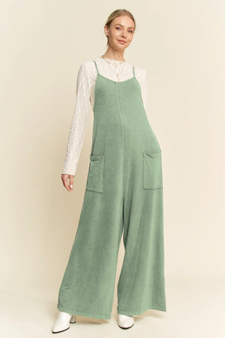 Wide Leg Knit Romper – Spaghetti Strap One-Piece with Pockets