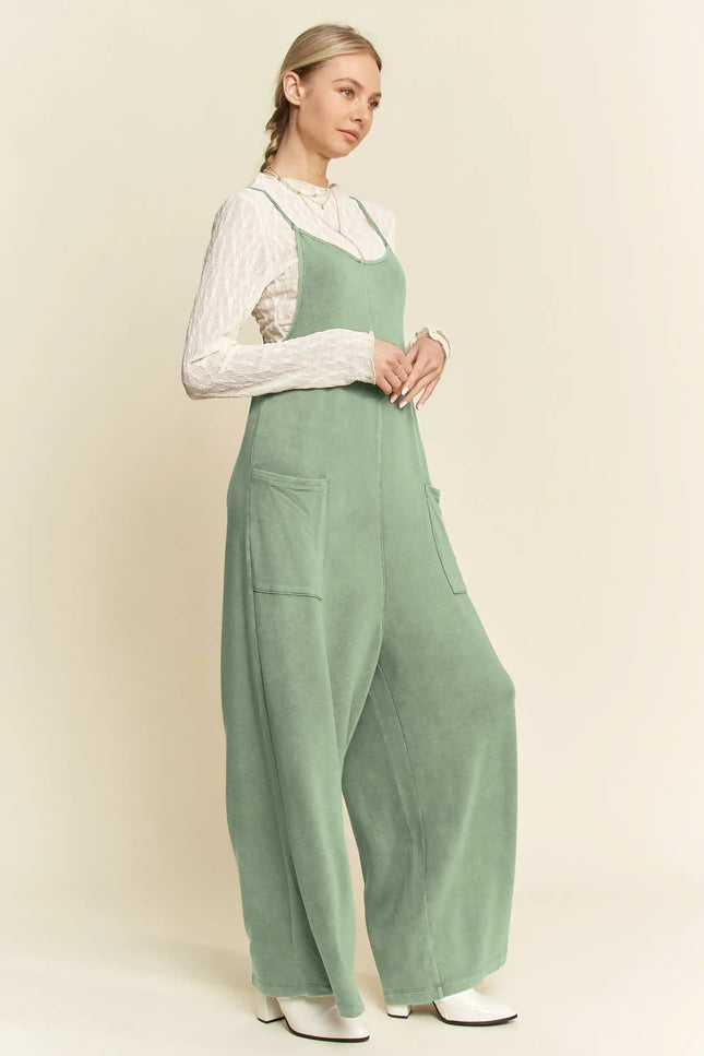 Wide Leg Knit Romper – Spaghetti Strap One-Piece with Pockets